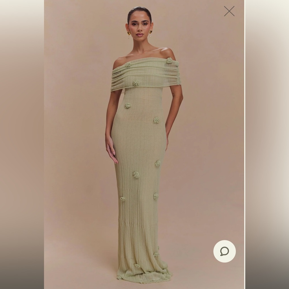 Meshki Olive Green Off-Shoulder Maxi Dress